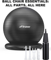Trideer Exercise Yoga Ball Chair with Base for Home Office Desk, Stability & Fitness Ball Seat to Relieve Back Pain, Home Gym Workout for Abs, Pregnancy Ball with Pump