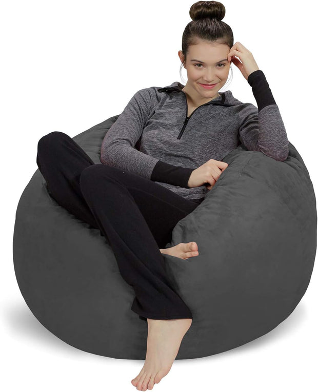 Sofa Sack Bean Bag Chair - Plush, Ultra Soft - Memory Foam Bean Bag Chair with Microsuede Cover - Stuffed Foam Filled Furniture and Accessories for Dorm Room 3 Feet - Charcoal