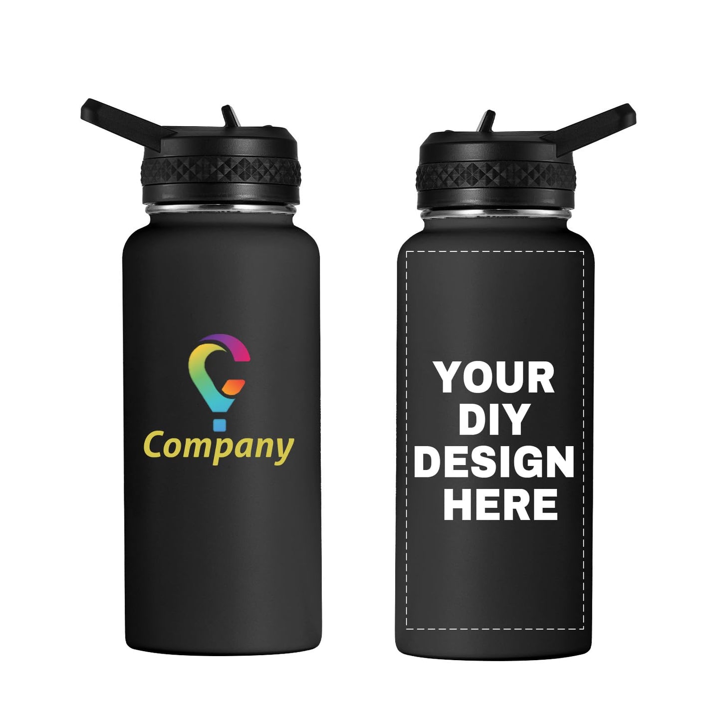 Personalized Custom Water Bottle with Text Photo Print in USA 32oz Double Wall Stainless Steel Leakproof Wide Mouth Cup with Flip Straw