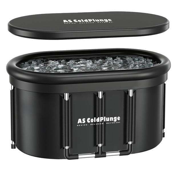 XXL Oval Ice Bath Tub for Cold Plunge, Portable Ice Pod with Lid, 148Gal Inflatable Cold Plunge Tub with 2 Drain Valves for Chiller Connection, Cold Therapy Recovery, Indoor Outdoor Use