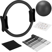 TOPZGLEEY Pilates Ring Set – 14" Anti-Deformation Magic Circle with Padded Handles, Mini Ball, 5 Resistance Bands, Guide, Pilates Equipment for Home Workout