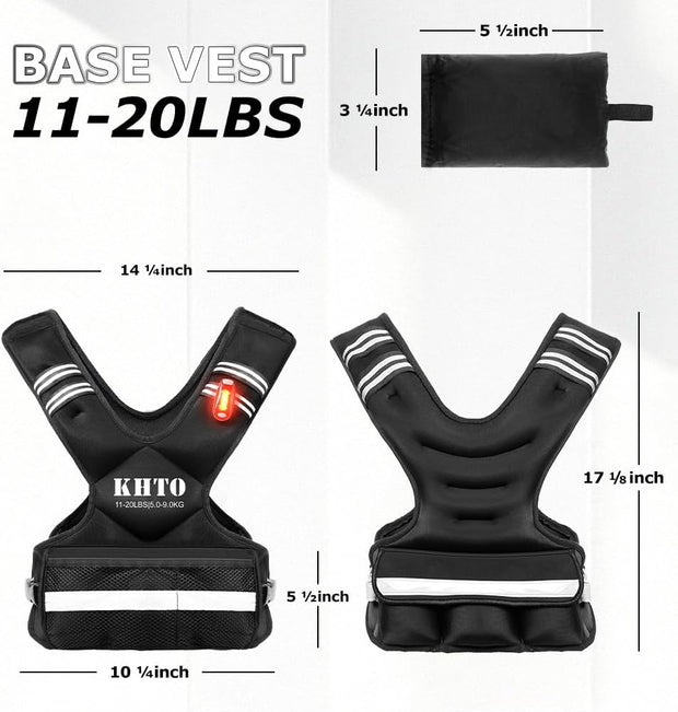 KHTO Adjustable Weighted Vest for Men and Women with Warning Light Reflective Strip，Large Weight Vest for Exercise Set Cardio and Strength Training (4-10lb/11-20lb/20-32lb)