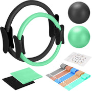 TOPZGLEEY Pilates Ring and Ball Set with Resistance Bands - Pilates Equipment for Home Workout - 14'' & 12'' Pilates Rings, 2 Pilates Balls, 5 Resistance Bands,Guide
