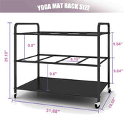 Yoga Mat Storage Rack Basket Workout Equipment Home Gym Storage Rack with Wheels Yoga Mat Holder Exercise & Fitness Organizer for Dumbbell Kettlebells Resistance Bands Yoga Blocks Foam Roller