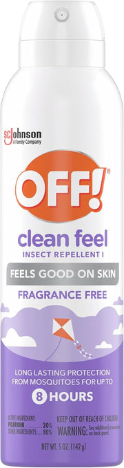 OFF! Clean Feel Insect Repellent Aerosol with 20% Picaridin, Bug Spray with Long Lasting Protection from Mosquitoes, Feels Good on Skin, 5 oz