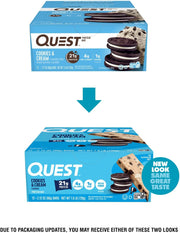 Quest Nutrition Cookies & Cream Protein Bars, 21g Protein, 1g Sugar, 4g Net Carb, High Fiber, Gluten Free, Keto Friendly, 12 Count