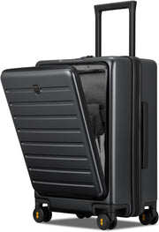 LEVEL8 Carry On Luggage with Compartment, 20 Inch Lightweight Hard Shell Rolling Suitcase with Wheels Airline Approved with Front Pocket, Double Tsa Locks, Grey