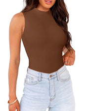 WAYMAKER Mock Neck Bodysuits for Women Sleeveless Basic Tank Top Body Suit Shirts