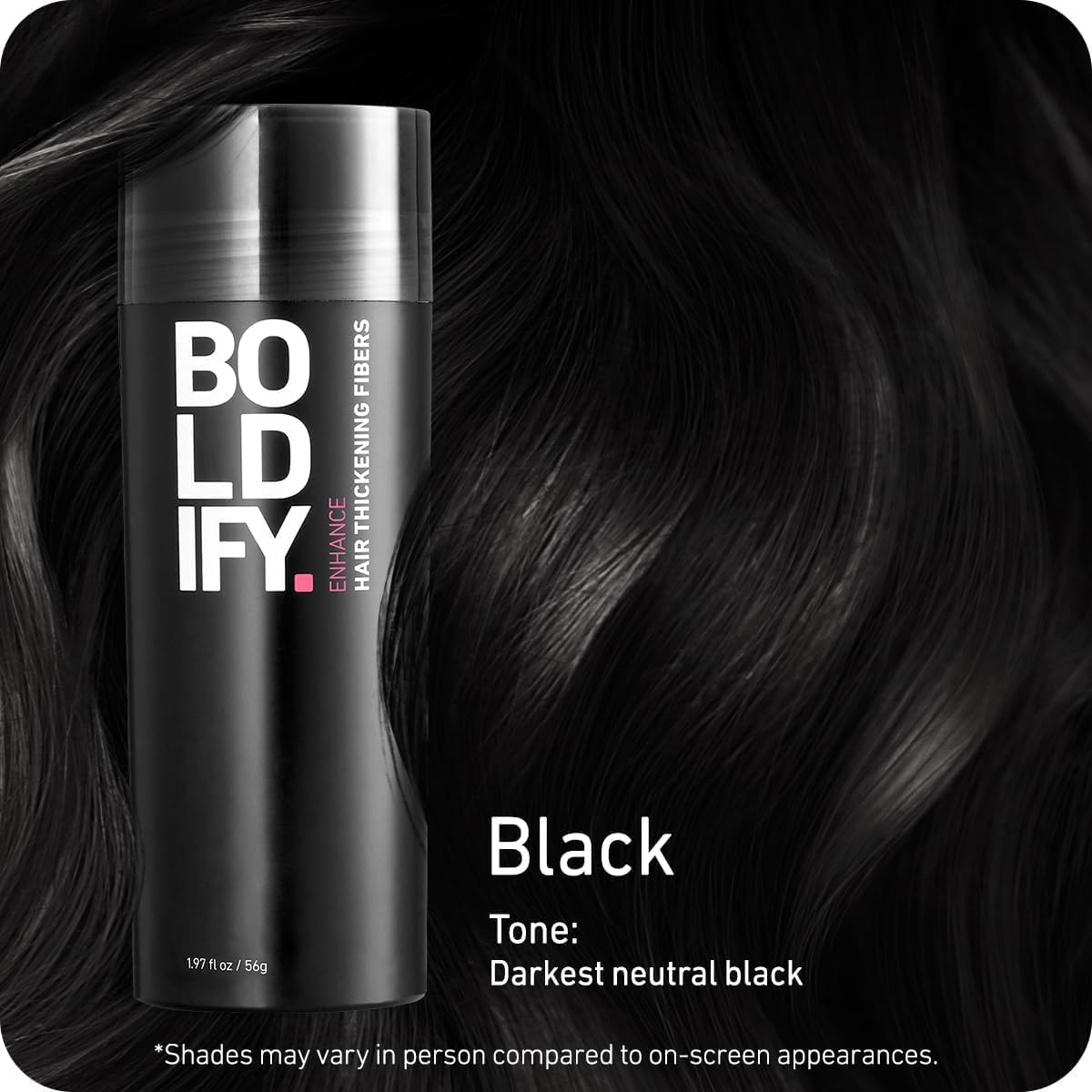 BOLDIFY Hair Fibers (2 x 56g) - Fill In Thinning and Fine Hair for an Instantly Fuller, Thicker Look - 14 Shades for Women & Men - Black