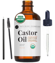 Kate Blanc Cosmetics Castor Oil Organic (2oz), 100% Pure, Cold Pressed, Hexane Free. Natural Oil for Hair, Eyelashes, Eyebrows. Skin Moisturizer with Starter Kit
