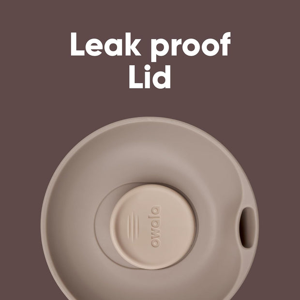 Owala SmoothSip Slider Insulated Stainless Steel Coffee Tumbler, Reusable Iced Coffee Cup, Hot Coffee Travel Mug, BPA Free 12 oz, Tan/White (Vanilla Bean)