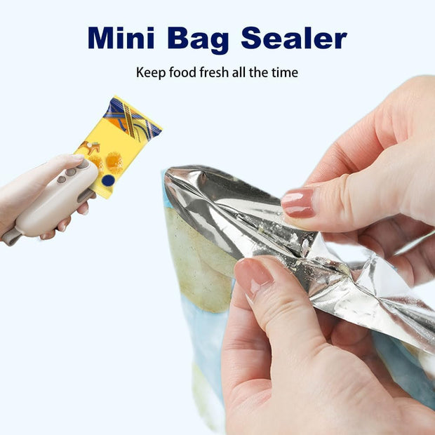 Mini Bag Sealer, 2026 Upgraded 2 in 1 Sealer with Cutter and Magnet, USB Rechargeable Chip Bag Heat Seal, Portable Handheld Resealer Machine for Plastic Bags Snack Bags Food Storage (Blue)