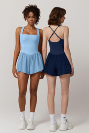 QINSEN Women's Square Neck Sleeveless Romper Jumpsuit Casual Summer One Piece Outfit with Pocket