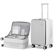 mixi 24 Inch Large Expandable Checked Luggage PC Hard Shell Suitcase Top Opening Rolling Travel Suitcases with Spinner Wheels & TSA Lock, Smoke White