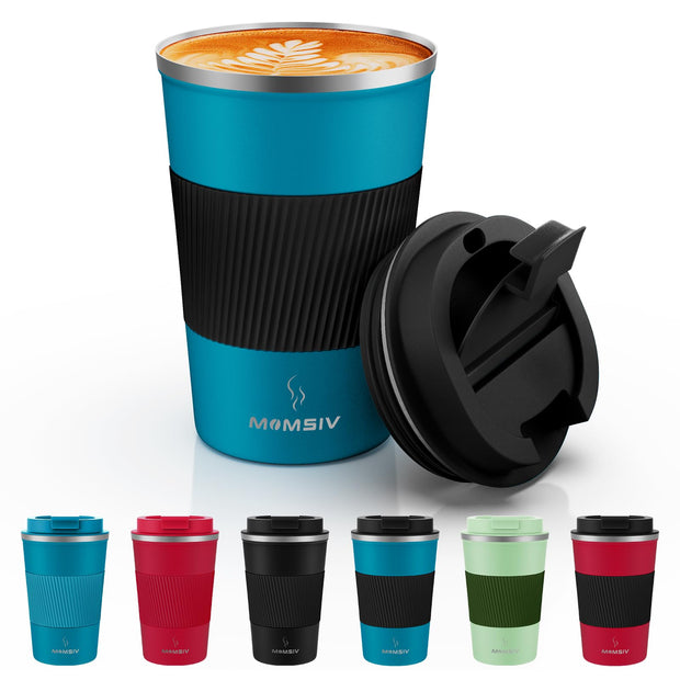 MOMSIV 12oz Travel Mug, Insulated Coffee Cup with Leakproof Lid, Travel Coffee Mug Vacuum Stainless Steel Double Walled Reusable Coffee Cup for Hot and Cold Water Coffee