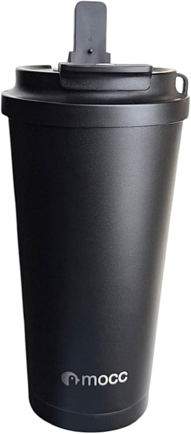 mocc 19oz Insulated Stainless Steel Tumbler, with Leak-Proof Lid and Foldable Straw, for Hot/Cold Coffee/Tea/Infused Water, for Travel & Gift (Black)
