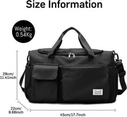 Sports Gym Duffel Bag with Shoes Compartment and Dry Wet Separated Pocket for Men and Women - Overnight Weekender Training Handbag Yoga Bag - Black