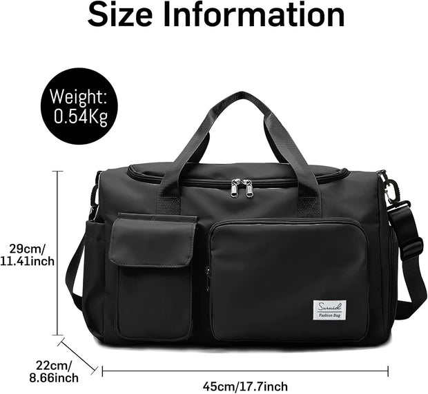 Sports Gym Duffel Bag with Shoes Compartment and Dry Wet Separated Pocket for Men and Women - Overnight Weekender Training Handbag Yoga Bag - Black