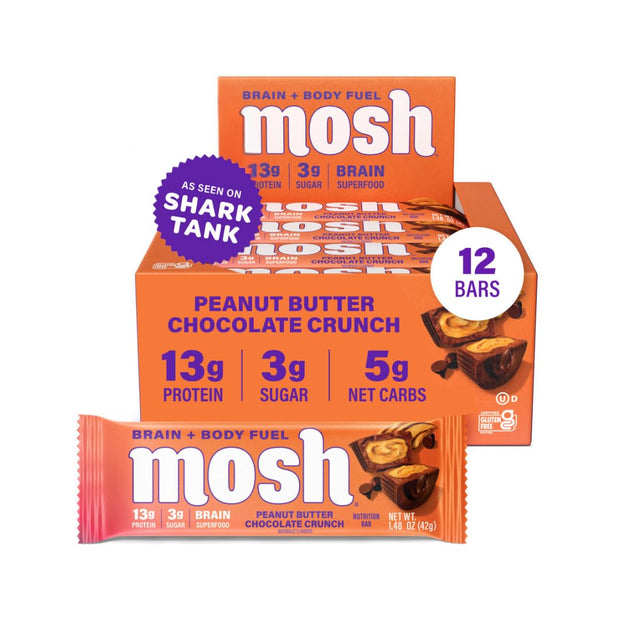 MOSH Variety Pack Keto Protein Bars, High Fiber, Low Carb, Gluten Free, High Protein, Brain Healthy Snack with Ashwagandha, Lion's Mane, 6 Count