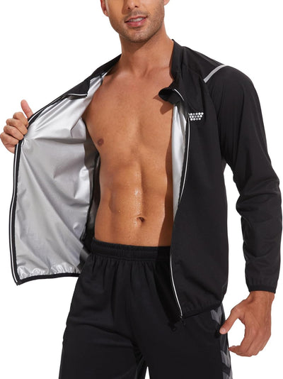 LAZAWG Men Sauna Suit Workout Sweat Jacket Zipper Gym Sauna Shirt Heat Trapping Sweat Top