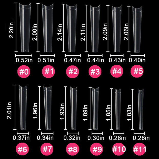 No C Curve 3XL Long Coffin Nail Tips, 420pcs Clear Acrylic Coffin Shape SWETIDY Flattened Half Cover False Nails for Salon&Home DIY French ABS Nail Art Tips,12 Sizes