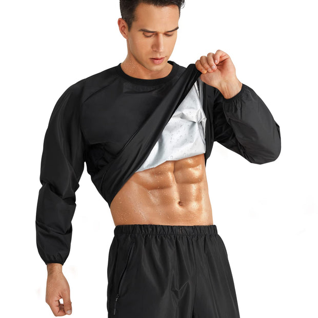 Sauna Suit for Men Heats Sauna Sweat Shirt Non Rip Boxing Sweat Suits Weight Loss Gym Tops Sauna Pants