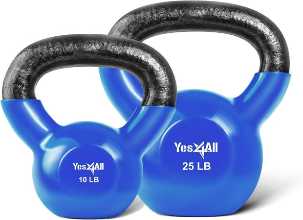 Yes4All Kettlebell Set Vinyl Coated Weights Combo for Full Body Workout Equipment Push up, Grip Strength Training, Dumbbell Weights Exercises