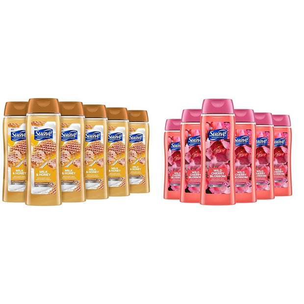 Suave Moisturizing Body Wash, with Milk & Honey and Vitamin E Extract, No Parabens, No Phtahaltes, 18 Oz Pack of 6