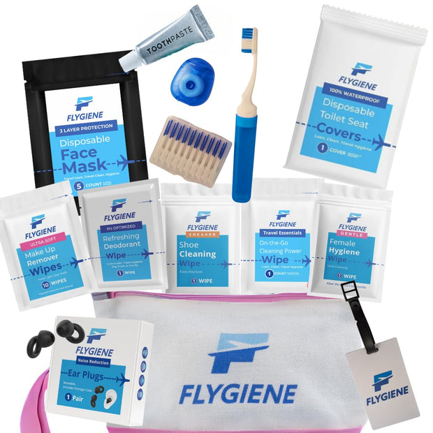 Travel Kit – Complete Airplane Travel Essentials Set for Men, Women, & Kids with Washable Case – 22-Piece TSA-Friendly Essentials for Flying