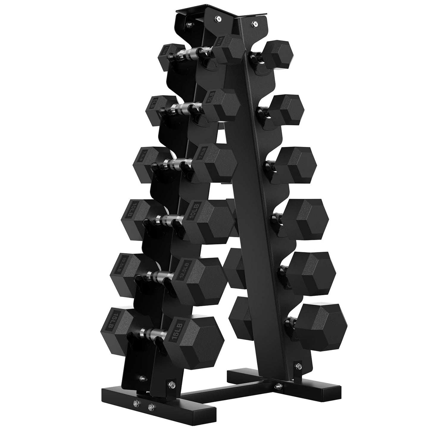 Hex Dumbbell Sets with Rack, 75-300 lb Rubber Encased Dumbbells for Strength Training, Exercise, and Fitness, Home Gym Weight Set with Rack