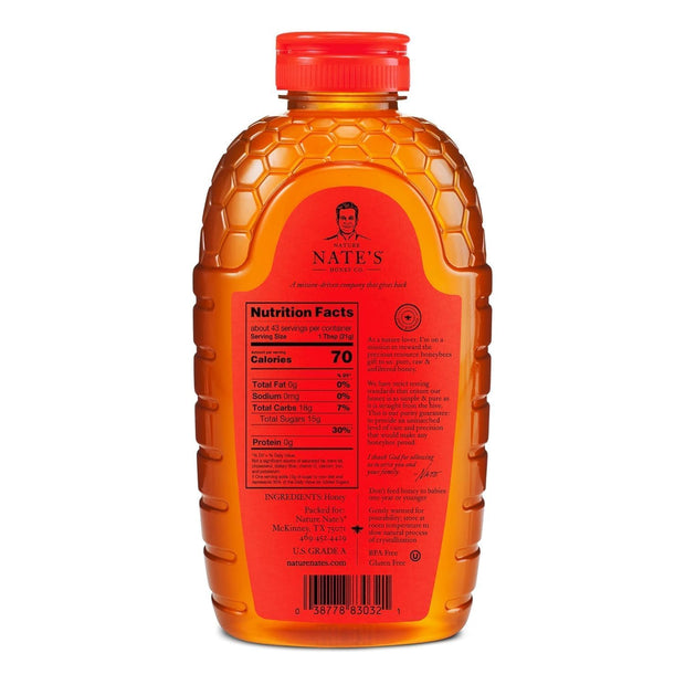 Nate's 100% Pure, Raw & Unfiltered Honey - Award-Winning Taste, 32oz. Squeeze Bottle (Pack of 2)