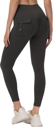 Womens Cargo Leggings with Pockets Scrunch Workout Butt Lifting Leggings Tummy Control Yoga Pants