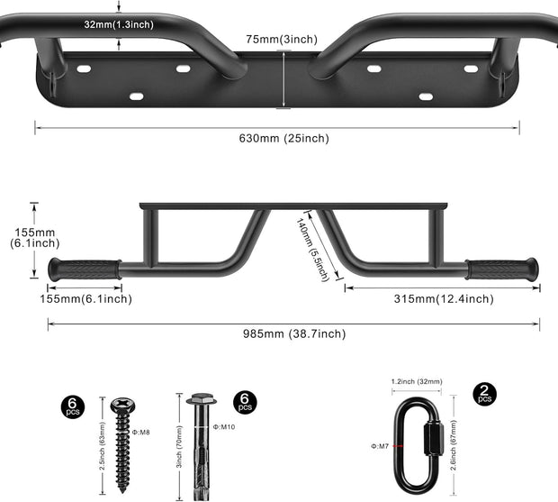 SELEWARE Heavy Duty Wall Mounted Doorway Pull Up Bar Fully Welded Multifunctional Chin Up Bar with Resistance Band Hooks & Ball Finger Training, 500LB Capacity Support Beam or Joist Mount