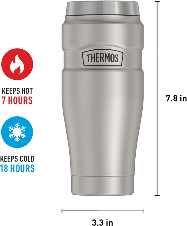 THERMOS Stainless King Vacuum-Insulated Travel Tumbler, 16 Ounce, Matte Steel