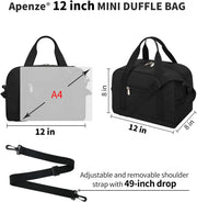Small Gym Bag Carry On Bag - 12 in Mini Duffle Bag Lightweight for Overnight Travel（Black）