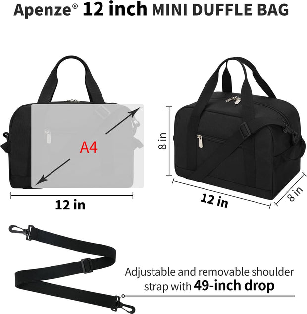Small Gym Bag Carry On Bag - 12 in Mini Duffle Bag Lightweight for Overnight Travel（Black）
