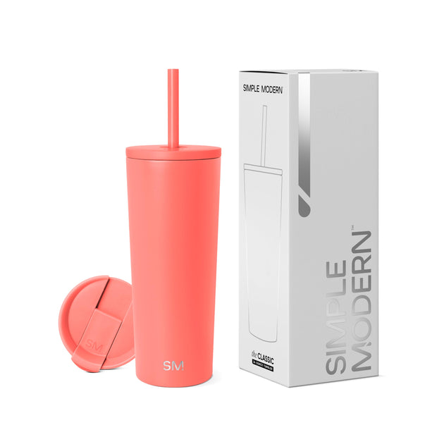 Simple Modern Insulated Tumbler with Lid and Straw | Iced Coffee Cup Reusable Stainless Steel Water Bottle Travel Mug | Gifts for Women Men Her Him | Classic Collection | 24oz | Midnight Black