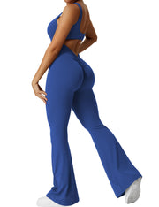 YEOREO Women Workout Scrunch Flare Jumpsuits Sexy Backless Butt Lift Gym Yoga Jumpsuits