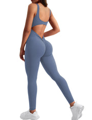 YEOREO Long Sleeve Jumpsuit for Women Workout V Back Bodysuit Lizvette Scrunch Leggings One Piece Romper Full Length Bodycon