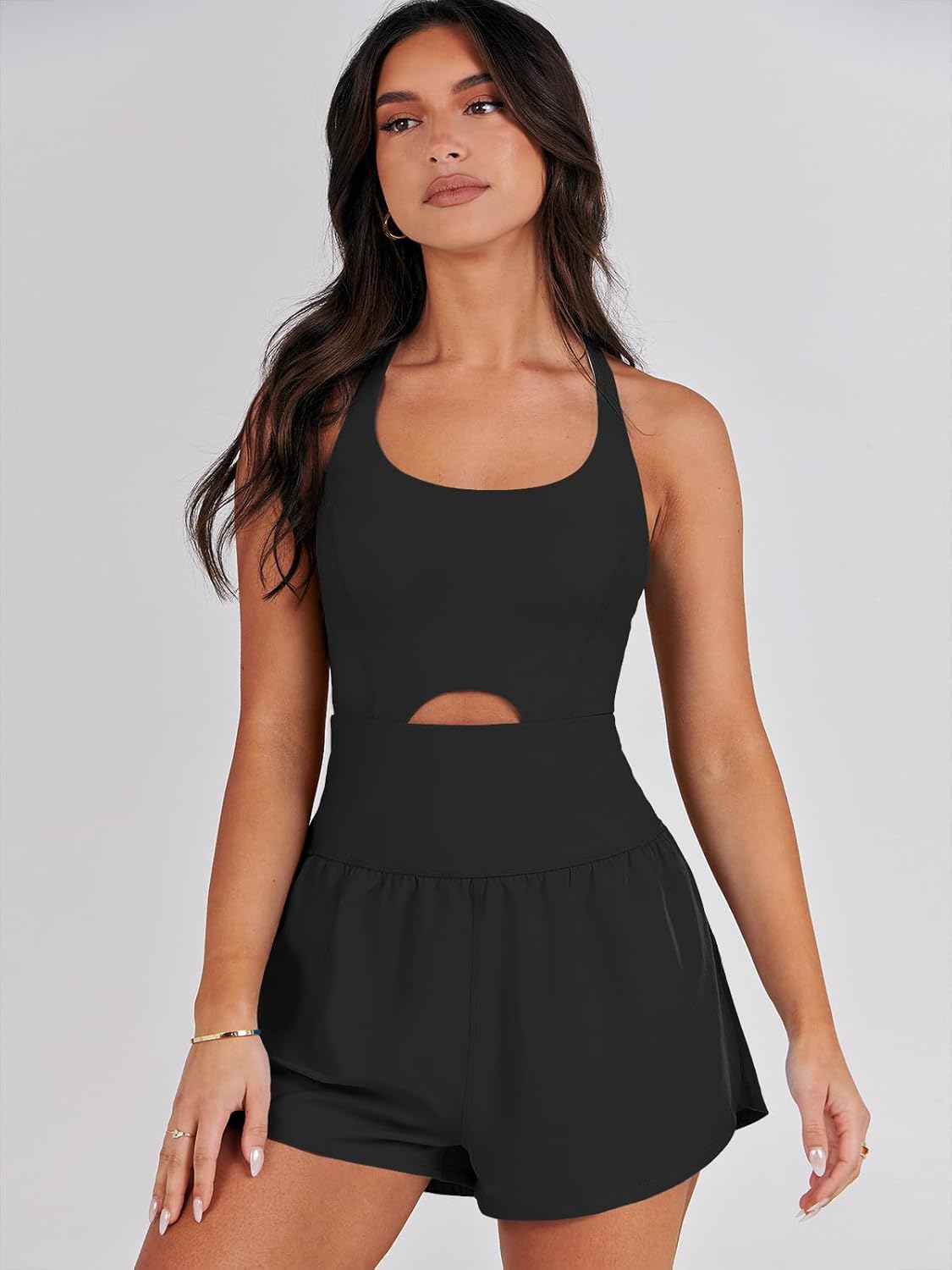 ANRABESS Women Rompers Running Exercise Workout Set One Piece Jumpsuits Gym Yoga Outfits 2025 Summer Active Wear Clothes