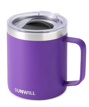 SUNWILL Insulated Coffee Mug with Lid, Travel Tumbler with Handle, 14 oz Stainless Steel Cup for Camping, Office, Home, Powder Coated White