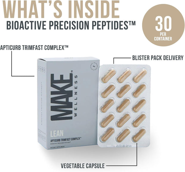 Lean Peptide Supplement | Supports Metabolic Function & Muscle Maintenance | Science-Backed Bioactive Peptides | 60 Capsules | Clean, Non-GMO Formula