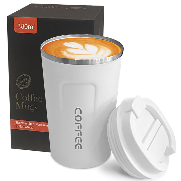 YINBAOGE Insulated Travel Coffee Mug Spill Proof Leak Proof Pobtable To Go Camping Stainless Steel Coffee Tumbler Reusable Coffee Cups with Lids Thermos for Hot and Cold Drink (Black, 12 OZ)