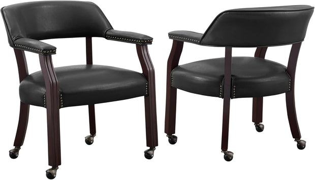 Steve Silver Furniture Tournament Arm Dining Chair with Casters, Upholstered w/Nailhead Trim, for Living Room, Dining Room, Vegan Leather, 18-Inch Seat Height, 25" W x 25" D x 31" H, Black