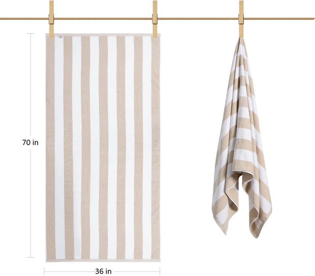 LULUHOME Large Oversized Beach Towel - Big Cotton 36 x 70 Inch Striped Pool Towel, Large Cabana Soft Swimming Towel for Adult Men Women,Chiffon