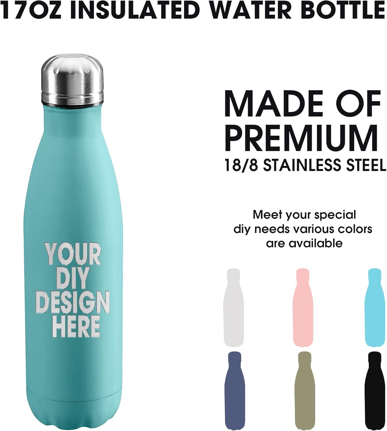 Personalized Custom Water Bottles Print in USA 17oz 12 Pcs Stainless Steel Double Wall Insulated Leakproof Cups With Colorful Text Logo for Sports Outdoors