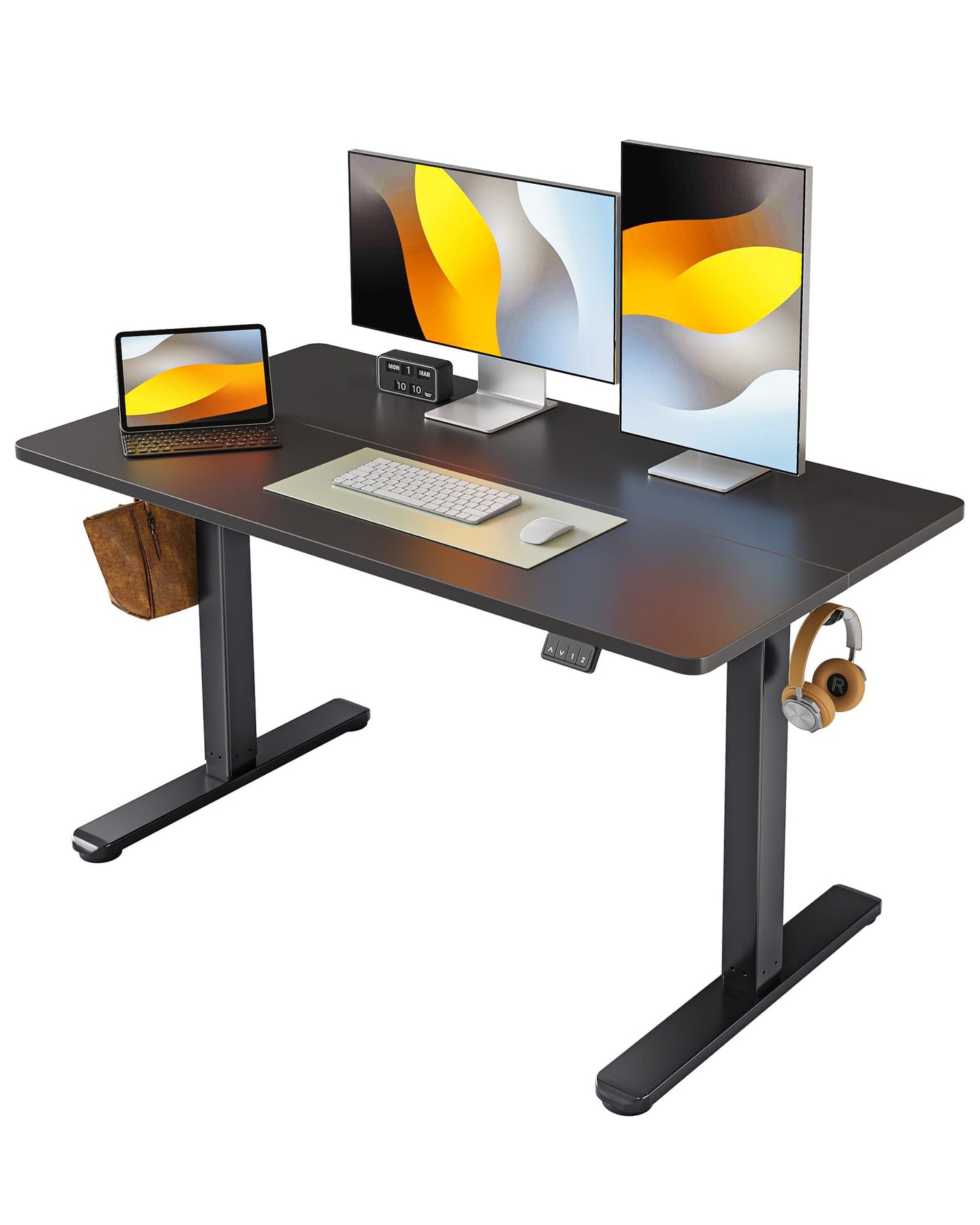 FEZIBO 44 x 24 Inches Standing Desk, Height Adjustable Electric Standing Desk, Stand up Table, Sit Stand Home Office Desk with Splice Board, Light Rustic Brown
