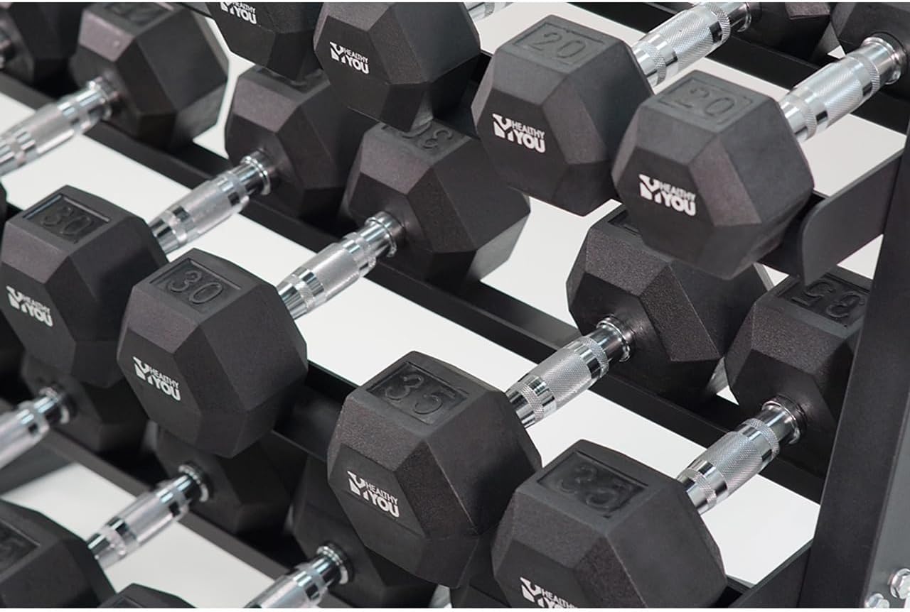 3 Tier Dumbbell Rack – Heavy-Duty Steel Weight Storage Stand for Hex or Round Dumbbells – Rubber Feet for Stability – Home or Commercial Gym Use