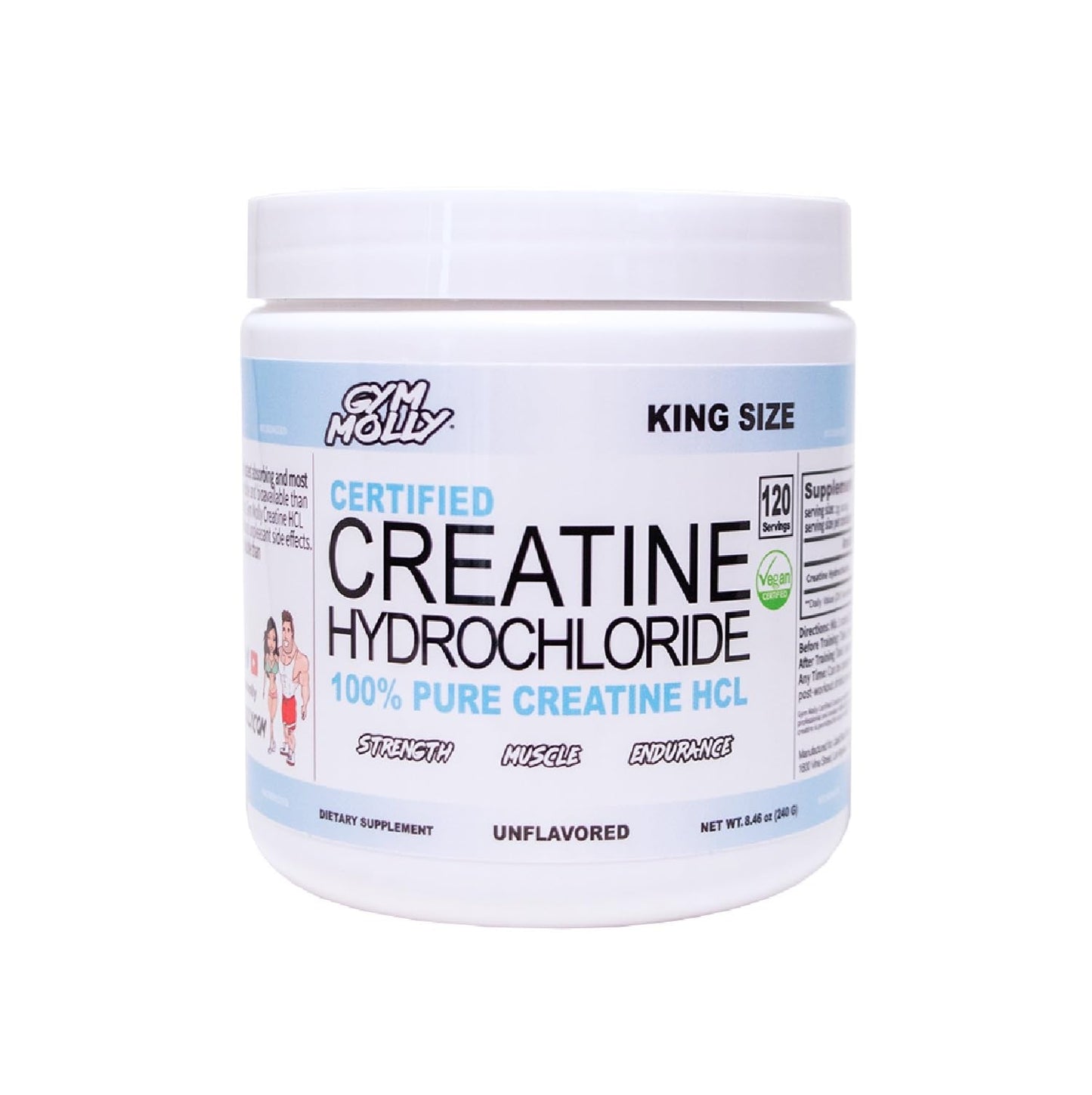 Gym Molly Creatine Hydrochloride Powder, Highly Soluble Creatine Hydrochloride, Unflavoured, Vegan, Workout Supplement for Men and Women, Muscle Builder Creatine Supplement (75 Servings, 750mg)