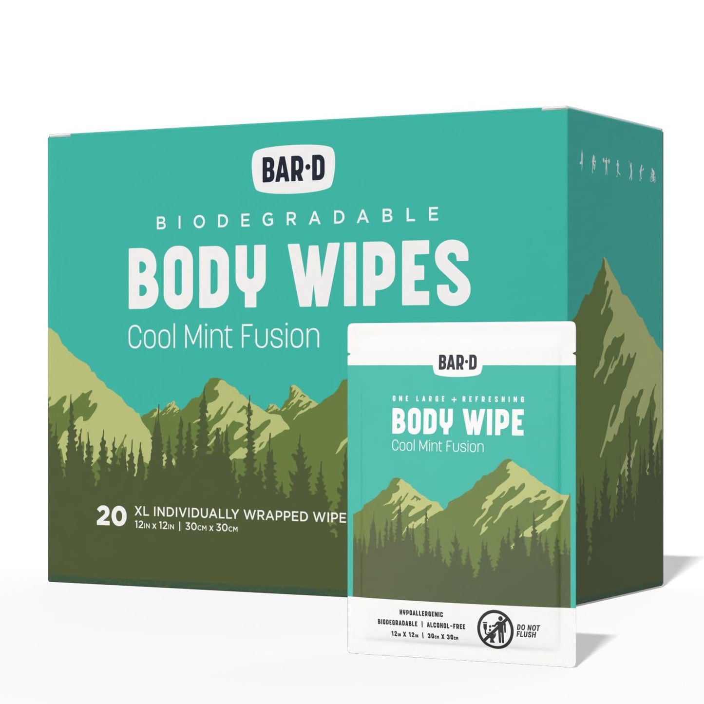 Bar-D Cleansing Face & Body Wipes for Women and Men - Individually Wrapped Biodegradable Shower Wipes with Tea Tree Oil & Aloe Vera (20 Count/Box)
